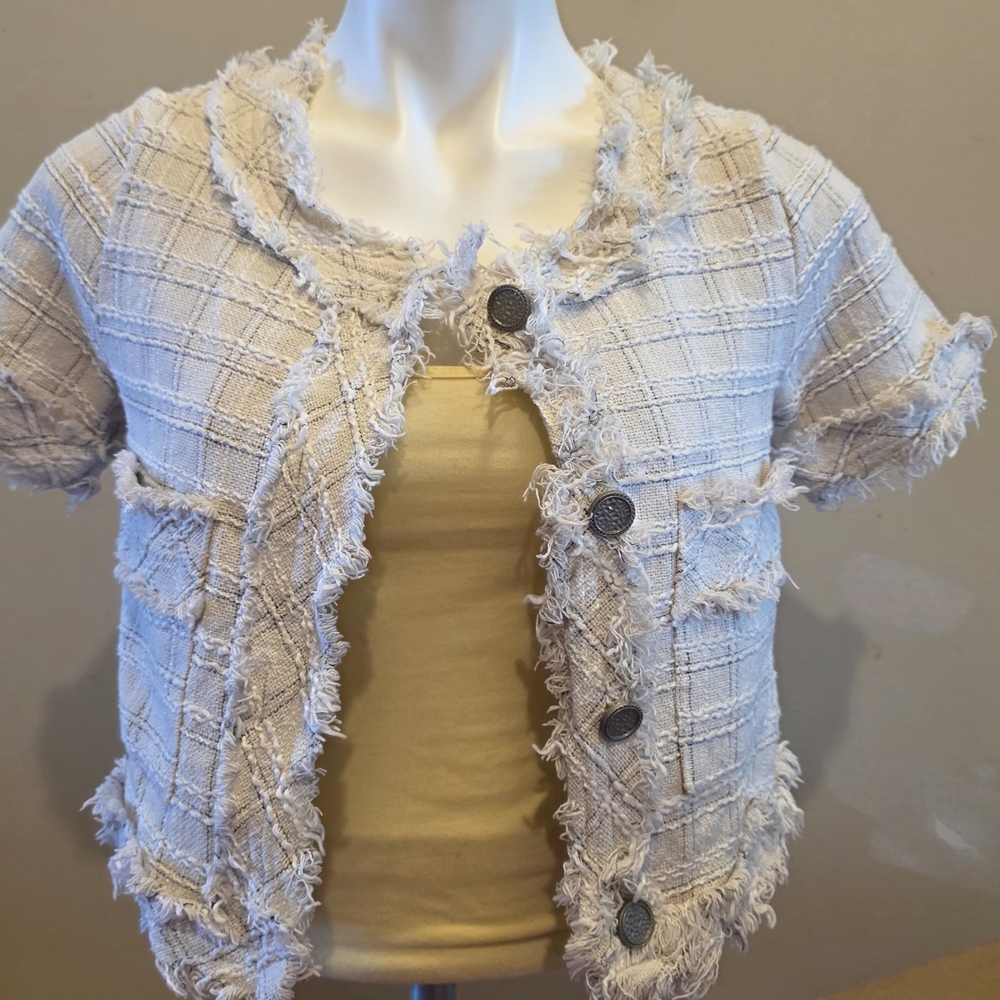 Chic Fringed Plaid Button-Up Jacket